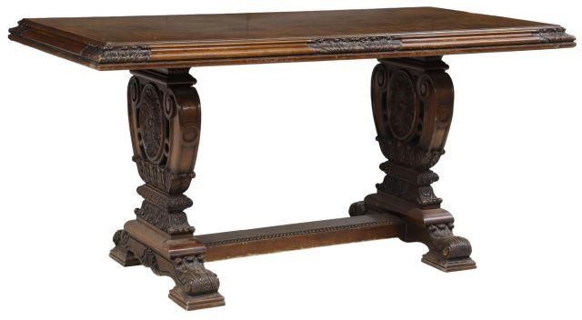 Appraisal: Spanish Baroque style walnut library table th c having burlwood