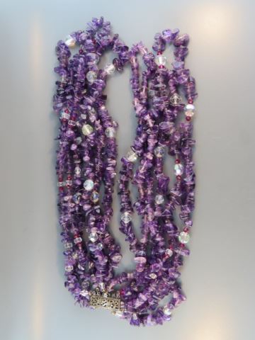 Appraisal: Amethyst Necklace rich natural nuggets six strands crystal bead highlights