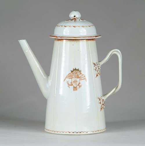 Appraisal: CHINESE EXPORT COVERED TEAPOT WITH EAGLE DECORATION Tapered form with