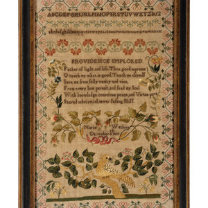 Appraisal: An American Silk Embroidered Bird and Vine Sampler Circa identified