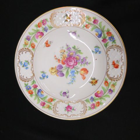 Appraisal: Schumann Empress Dresden Flowers Porcelain Bfancy gold trim excellent