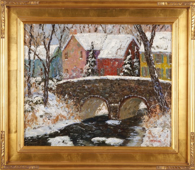 Appraisal: Bridge Behind Houses oil on canvas x SLR D F