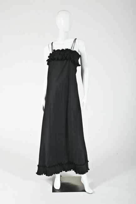 Appraisal: ZANDRA RHODES BLACK MAXI DRESS s With pleated and ruffled