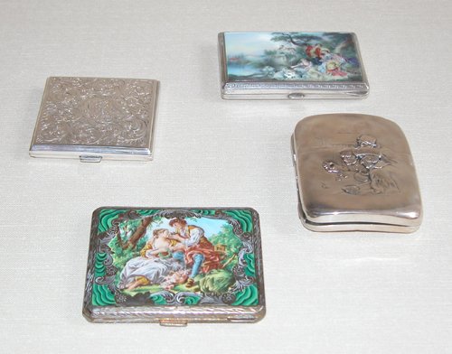 Appraisal: Artist Title Silver powder boxes with enamel figures in a