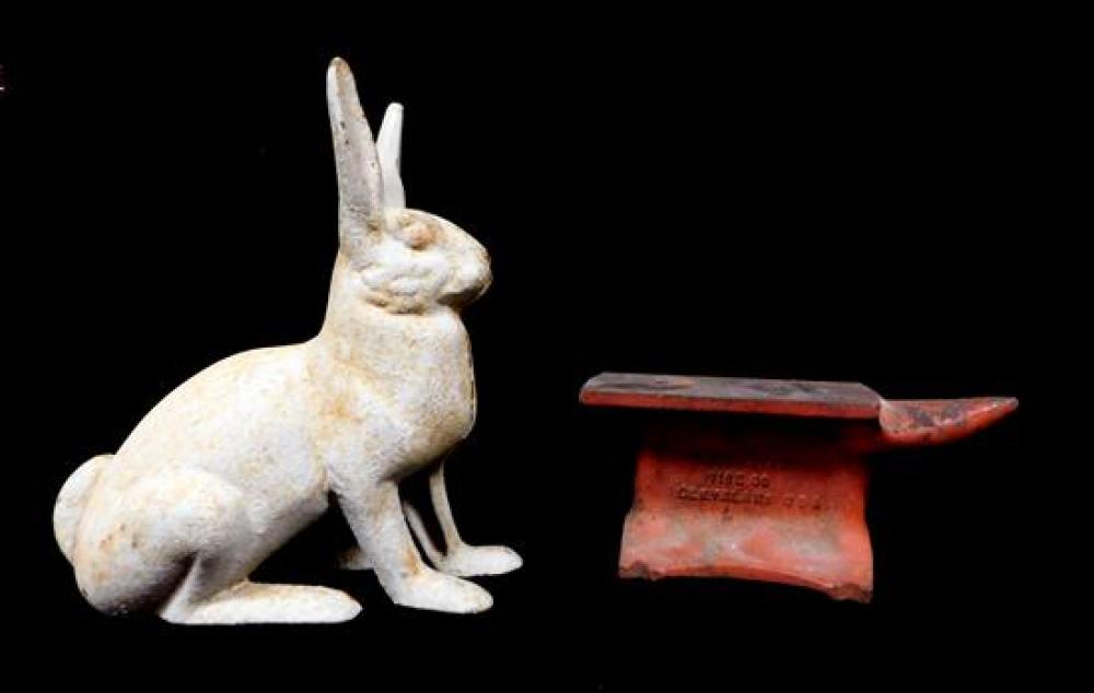 Appraisal: Two cast iron pieces including rabbit doorstop painted white h