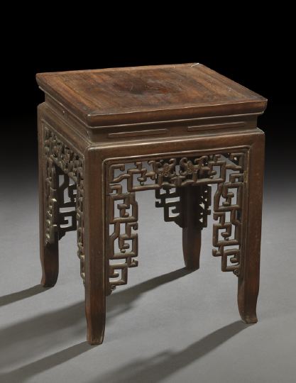 Appraisal: Chinese Carved Rosewood Stool th century the square top with