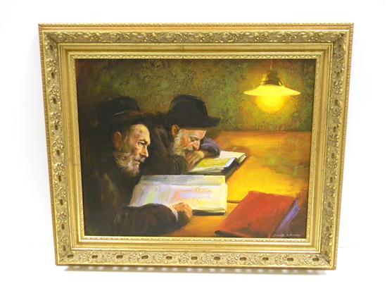 Appraisal: Sandu Liberman Romanian - ''Two Rabbis '' oil on canvas