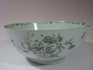 Appraisal: ANTIQUE Chinese Grisaille Flower Punch Bowl th C ANTIQUE Chinese