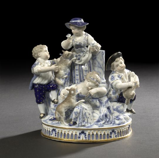 Appraisal: Elaborate Meissen Blue and White Porcelain Group of Five Children