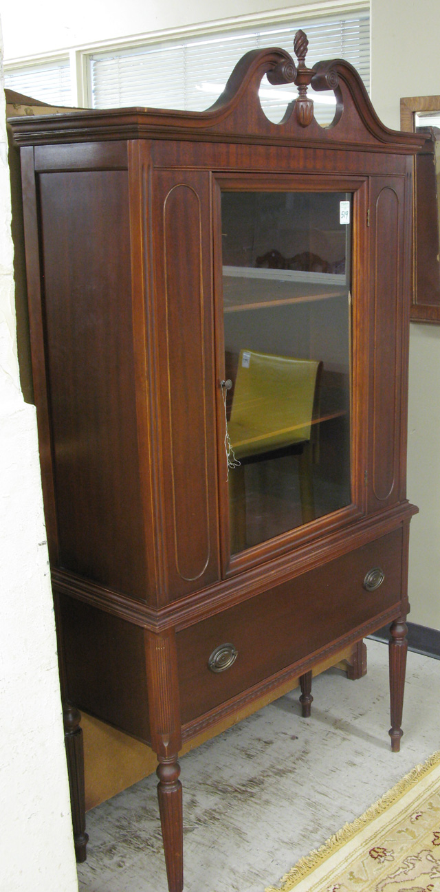 Appraisal: FEDERAL STYLE MAHOGANY CHINA CABINET ON STAND American mid- th