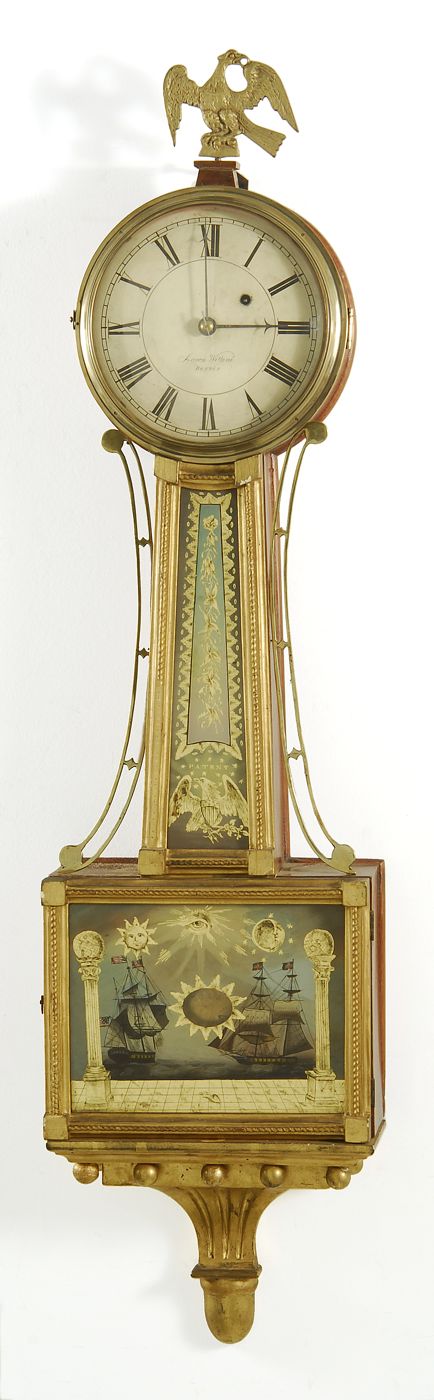 Appraisal: ANTIQUE AMERICAN BANJO CLOCK By Aaron Willard Gilt eagle finial