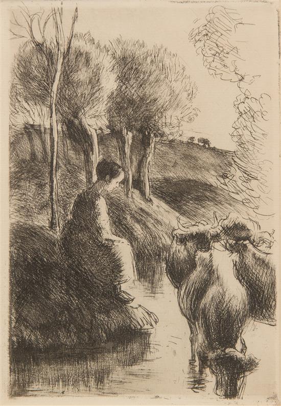 Appraisal: Sale Lot Camille Pissarro French - Vachere au bord de