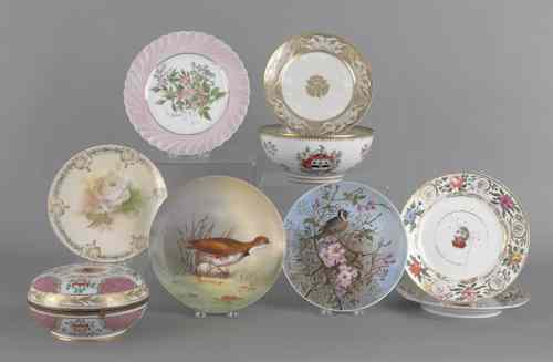 Appraisal: Seven assorted painted porcelain plates together with a memorial bowl