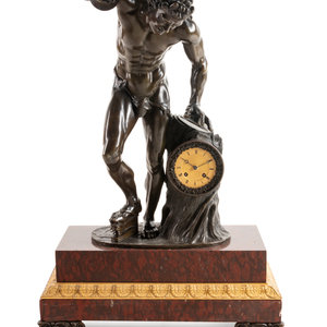 Appraisal: A Continental Patinated Bronze Figural Mantel Clock th Century raised