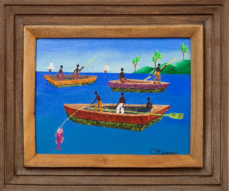 Appraisal: CAMEAU RAMEAU b HAITIAN FISHERMAN Oil on canvas signed 'C