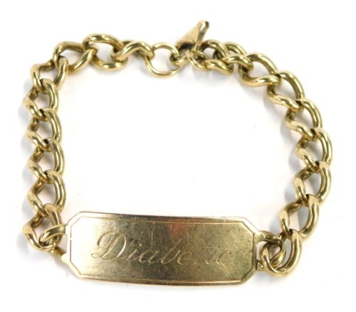 Appraisal: A ct gold identity bracelet with central panel inscribed diabetic