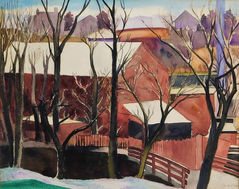 Appraisal: Marion Monks Chase Modernist Landscape Painting Massachusetts - Winter street