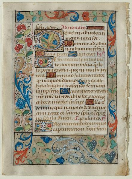 Appraisal: BOOK OF HOURS ILLUMINATED MANUSCRIPT LEAVES French ca - Three