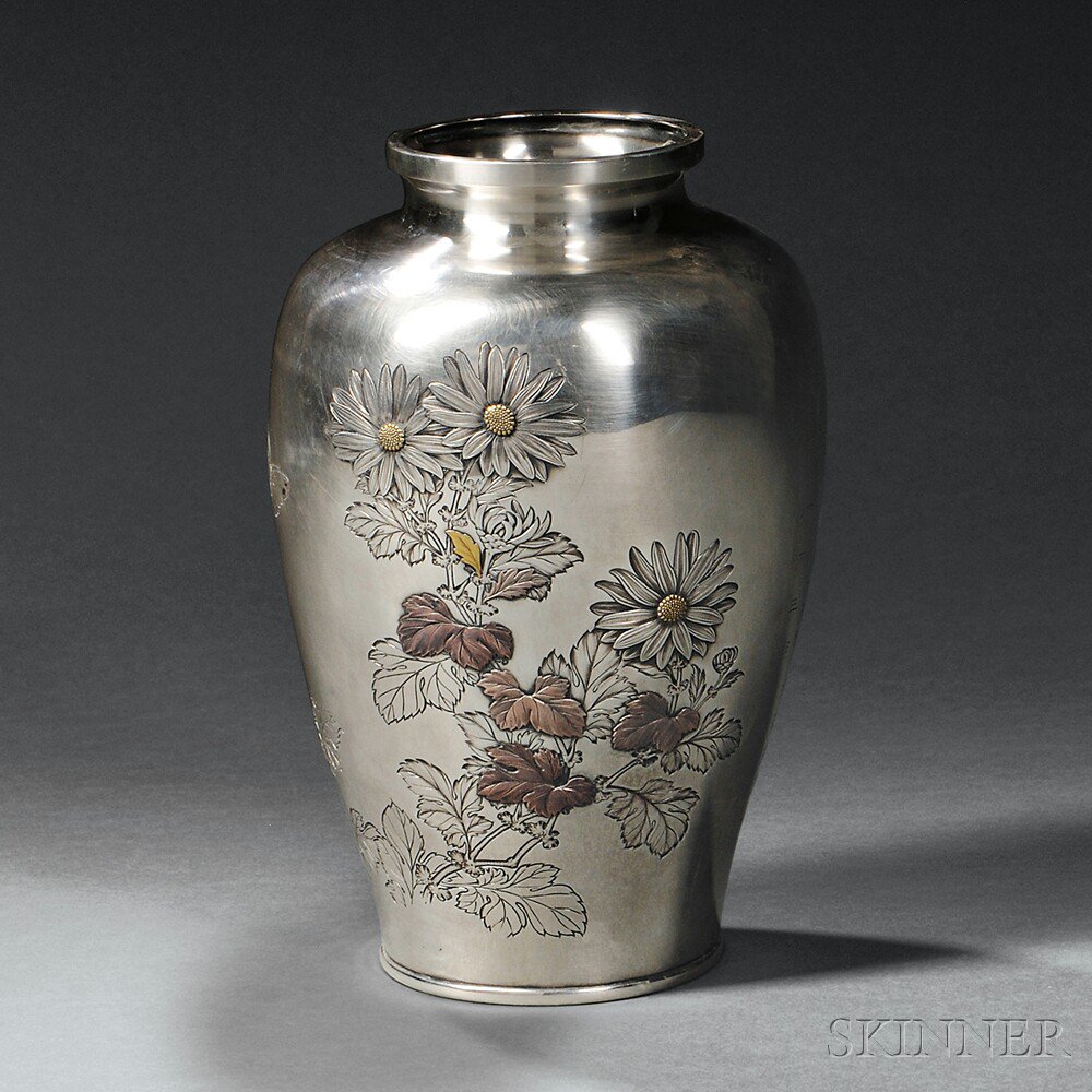 Appraisal: Meiji Taisho Era Silver and Mixed-metal Vase Japan first quarter