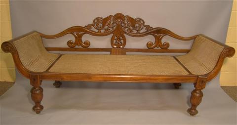 Appraisal: SRI LANKAN COLONIAL CANED TEAK SETTEE LATE TH CENTURY DATED