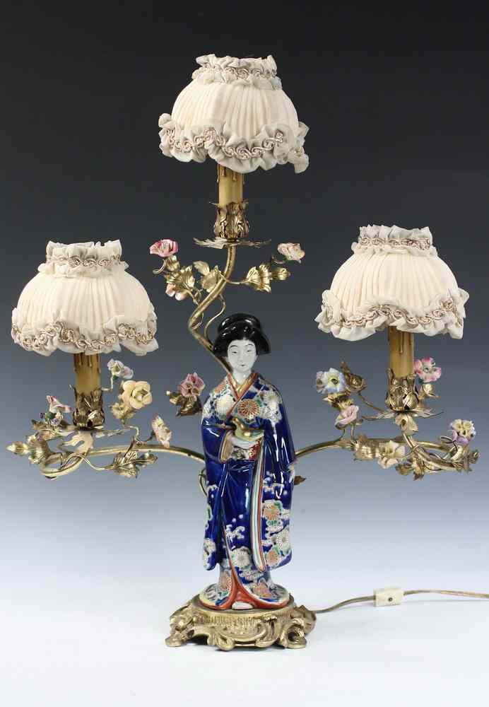 Appraisal: FIGURAL TABLE LAMP - Ornate s Three Stem Table Lamp