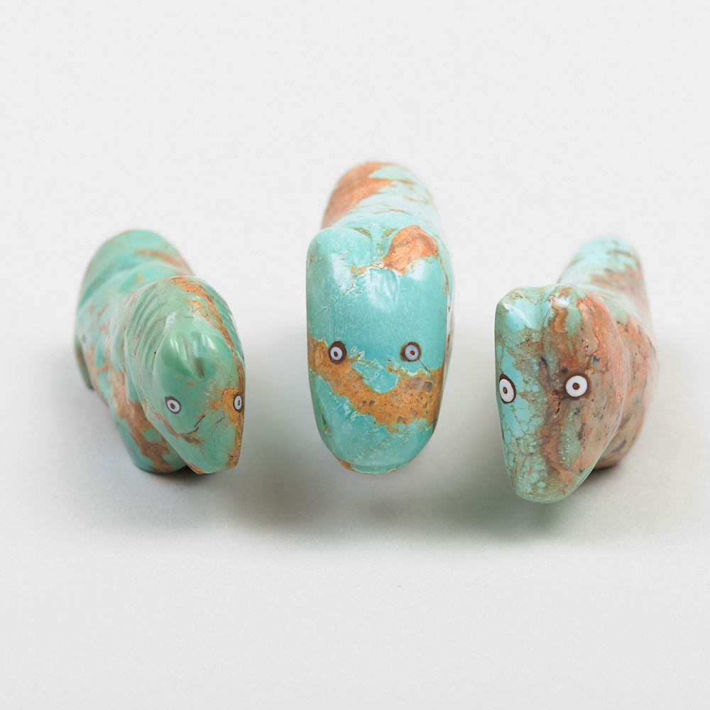 Appraisal: Group of Three Zuni Turquoise Fetishes of a Wolf a