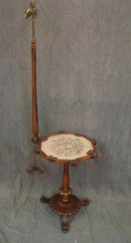 Appraisal: Rosewood Standing Lamp with Needlepoint Gallery From an East th