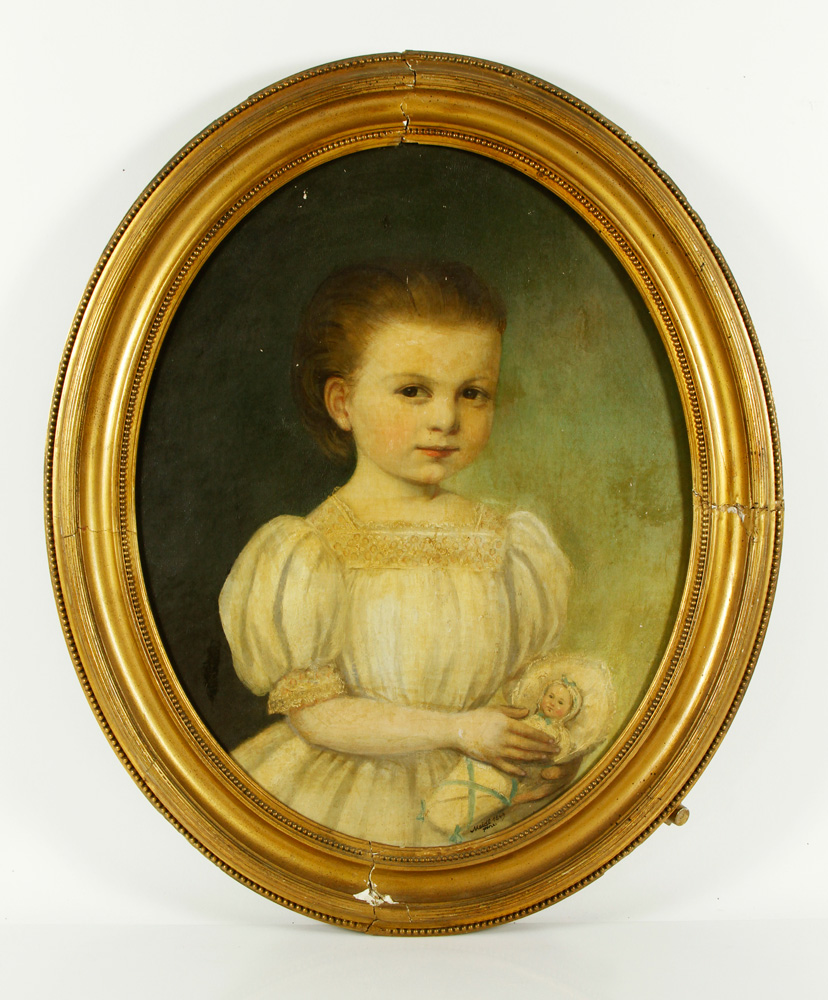 Appraisal: - Child with Doll O M Oval painting of child