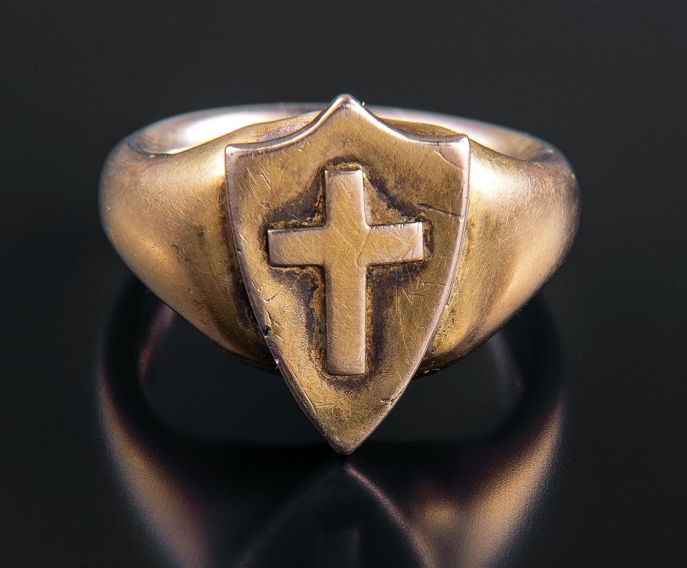 Appraisal: Yellow Gold Cross and Shield Ring unmarked probably kt wt