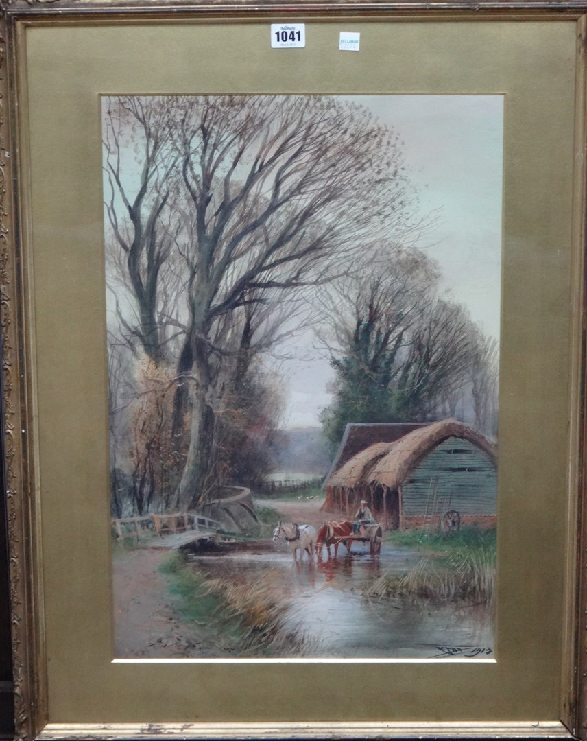 Appraisal: Henry Charles Fox - Crossing the Ford watercolour and bodycolour