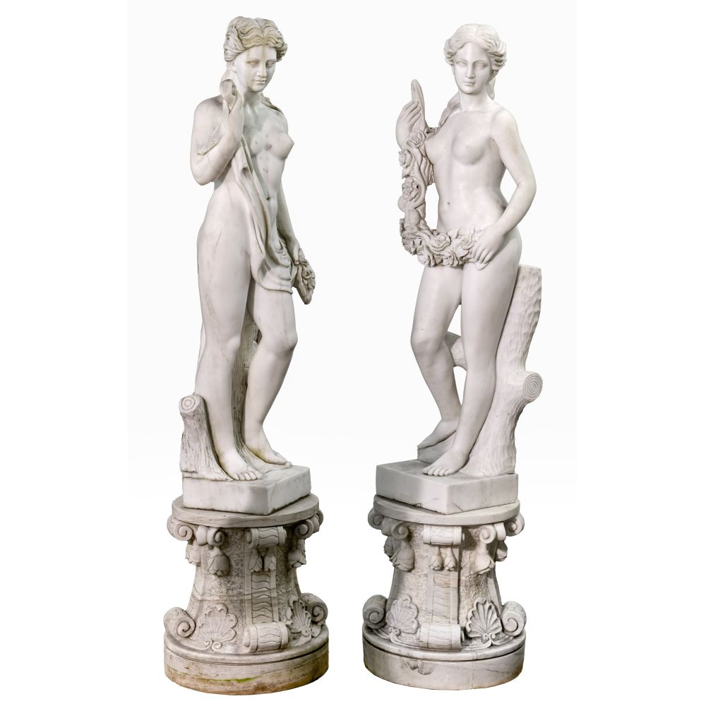 Appraisal: GRECO-ROMAN STYLE MARBLE SCULPTURES white marble items including a partially