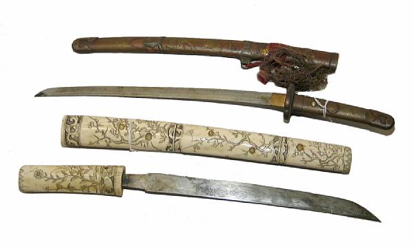 Appraisal: A lot of two Japanese daggers Comprising A bone-mounted export