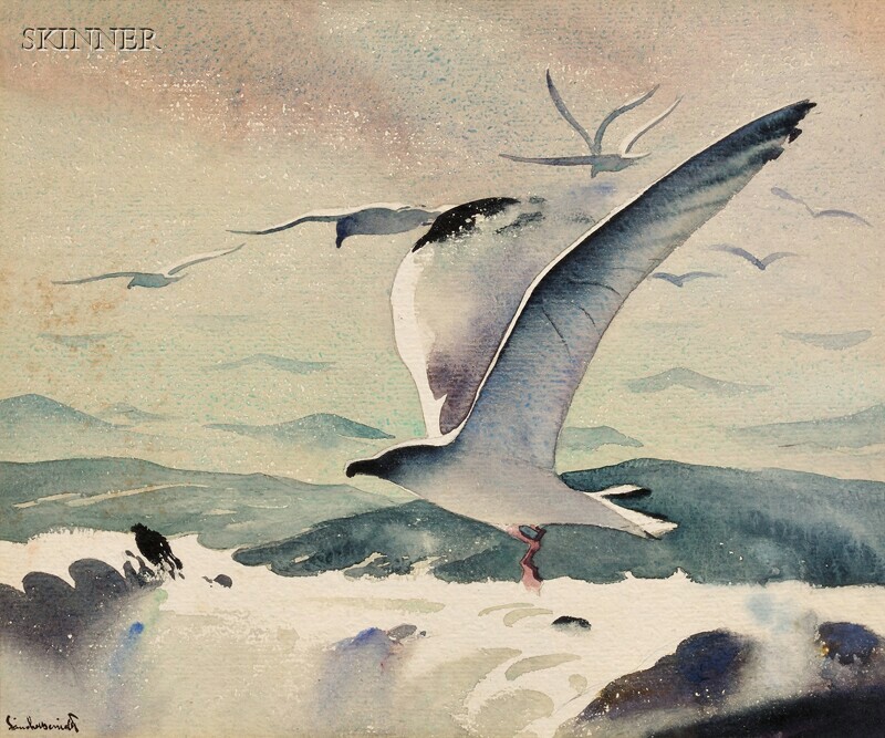 Appraisal: Sandor Bernath American - Three Nautical Views of Seagulls and