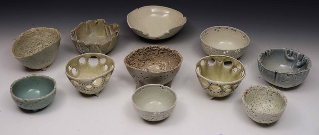 Appraisal: Alison Taylor British - Bowls celadon glaze incised pitted and