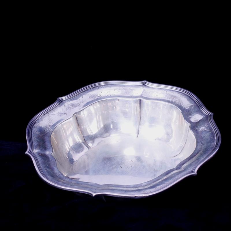 Appraisal: Meriden Brittania monogramed large scalloped sterling silver serving bowl A