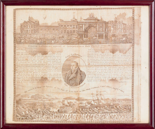 Appraisal: General Lafayette printed handkerchief commemorating his arrival at Independence Hall