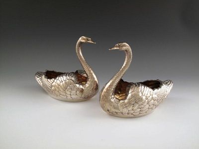 Appraisal: A pair of American silver swans by Black Starr and