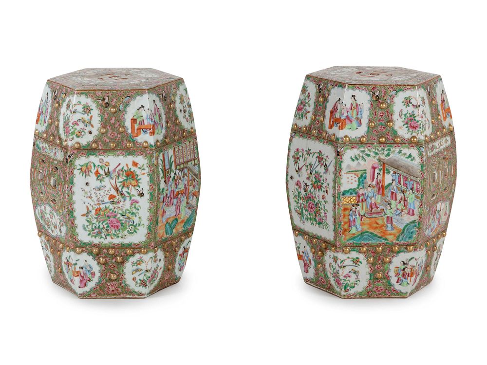 Appraisal: A Pair of Chinese Export Famille Rose Porcelain Garden Stools