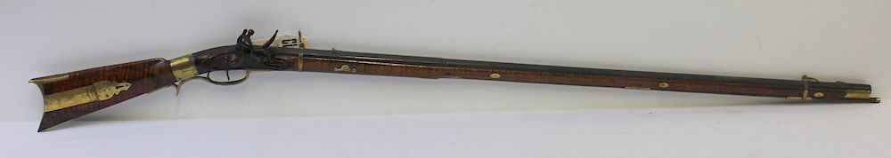 Appraisal: Antique Flintlock Long Rifle Signed On Plate Signed indistinctly on