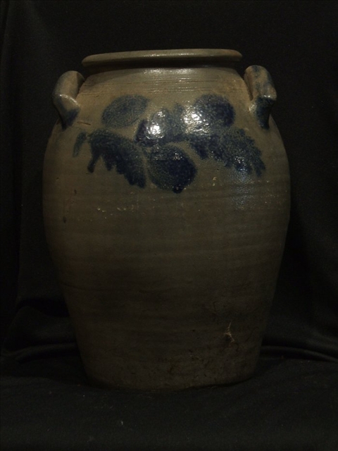 Appraisal: AMERICAN STONEWARE W COBALT BLUE CROCK Blue glazed fruit and