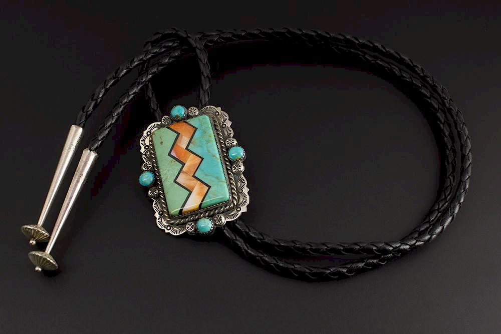 Appraisal: Navajo Inlay Bolo Sterling Silver Bolo by Navajo artist Linda