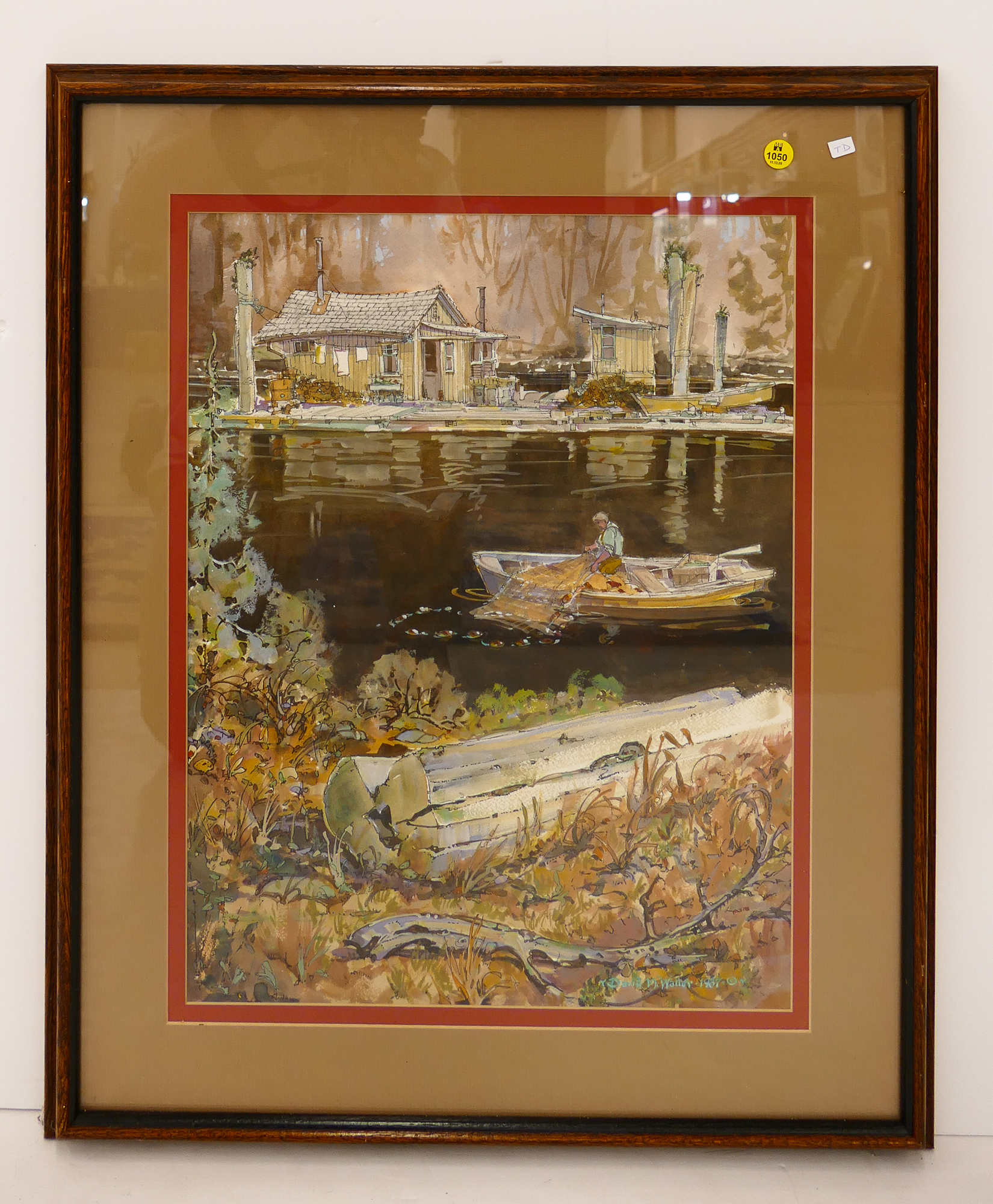 Appraisal: David Waller NW Fishing Scene Gouache on Paper- Framed x