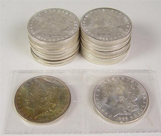 Appraisal: Roll of -O Morgan Dollars All coins grade MS -