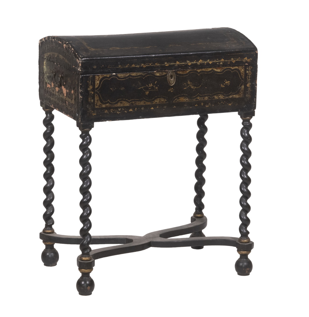 Appraisal: DOME TOP CHEST ON STAND th c Chinese Black Lacquered