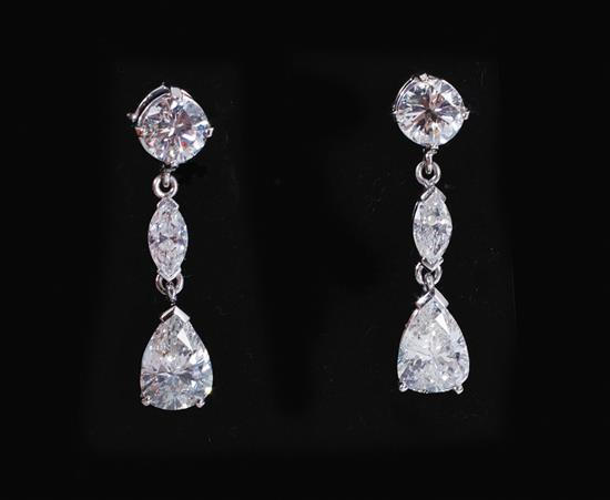 Appraisal: Pair diamond earrings ctw round marquise and pear-shape diamonds color