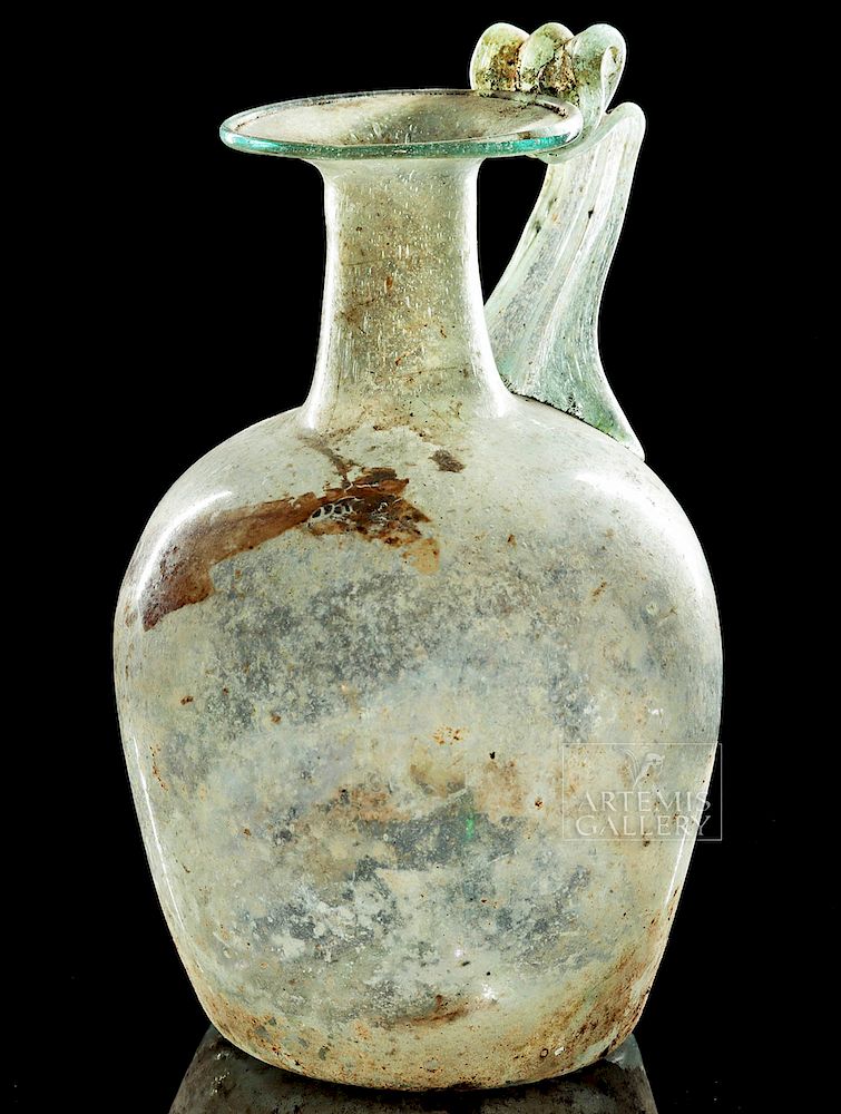 Appraisal: Large Roman Glass Pitcher w Trail Handle Roman Imperial Period