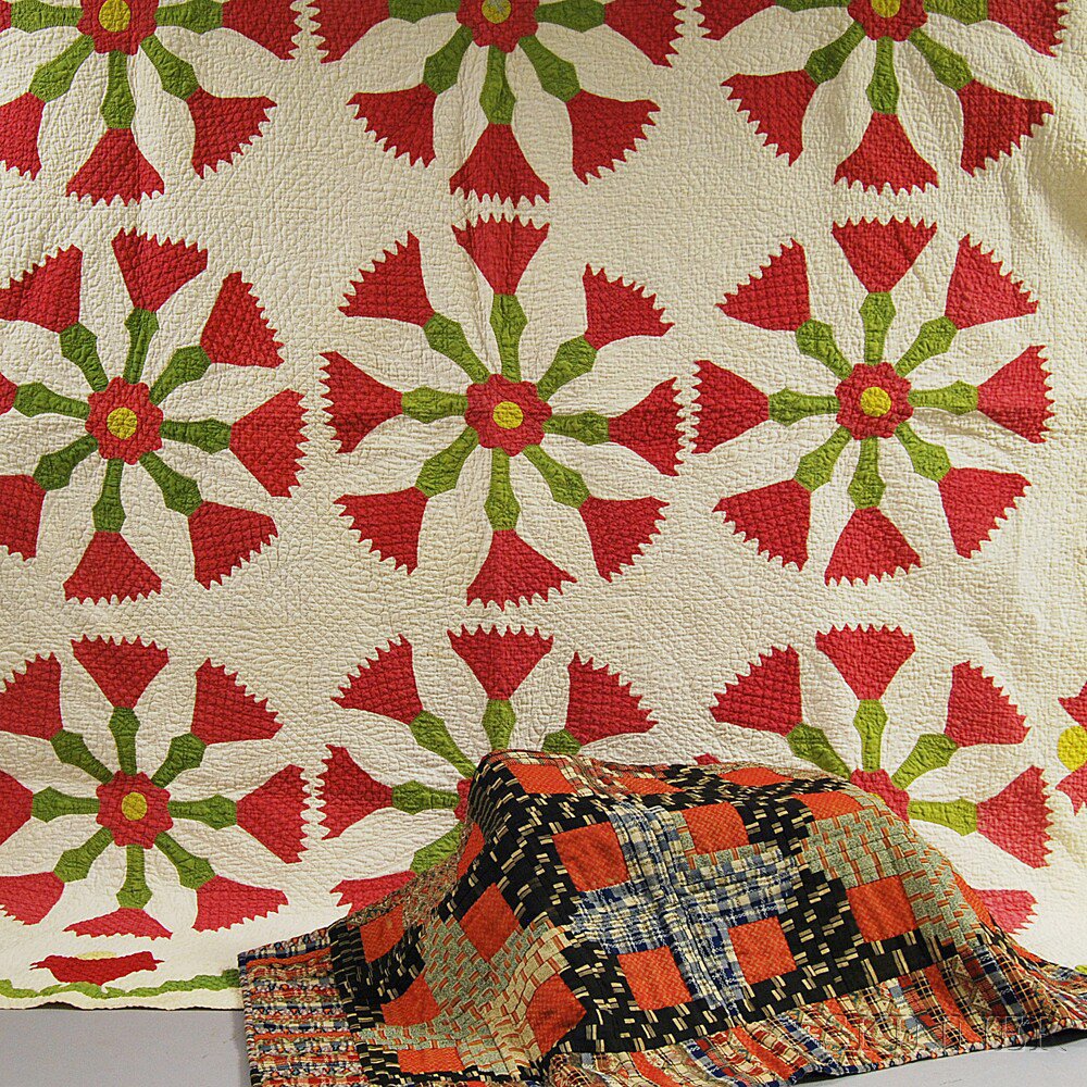 Appraisal: Two Cotton Quilts th century a Log Cabin-pattern crib quilt