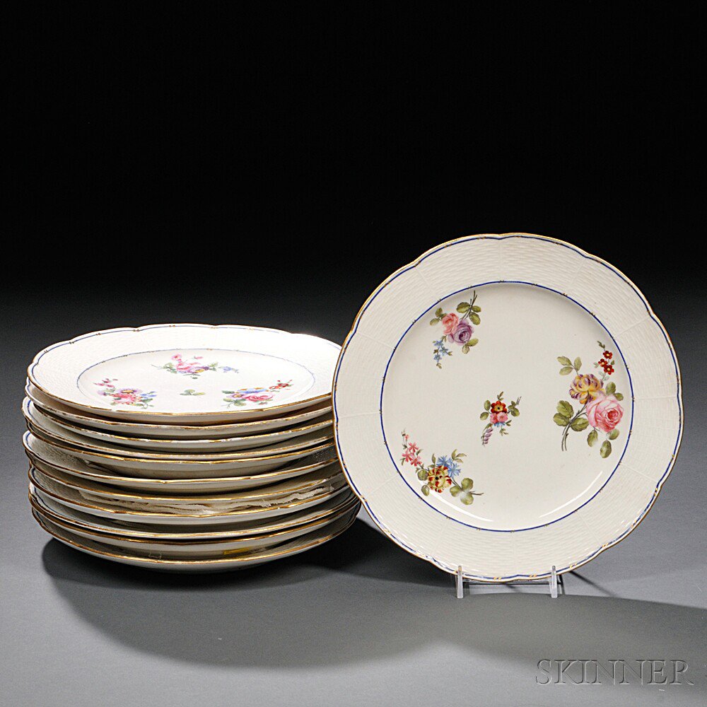 Appraisal: Twelve Sevres Soft Paste Porcelain Plates - the borders with