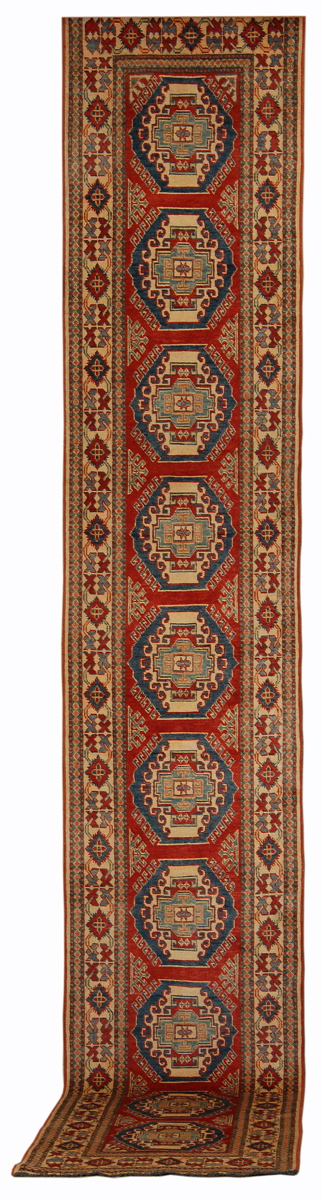 Appraisal: ORIENTAL RUG KAZAK DESIGN RUNNER ' x ' Ten latch