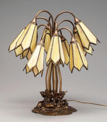 Appraisal: Tiffany style lamp ten gooseneck arms with stained glass shades